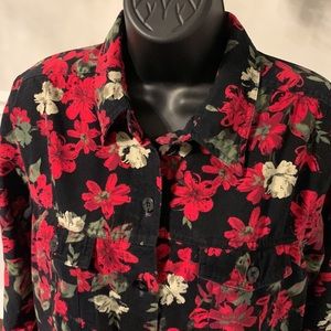 Christopher & Banks Red Floral/ Black Brushed Cotton Jacket Size M